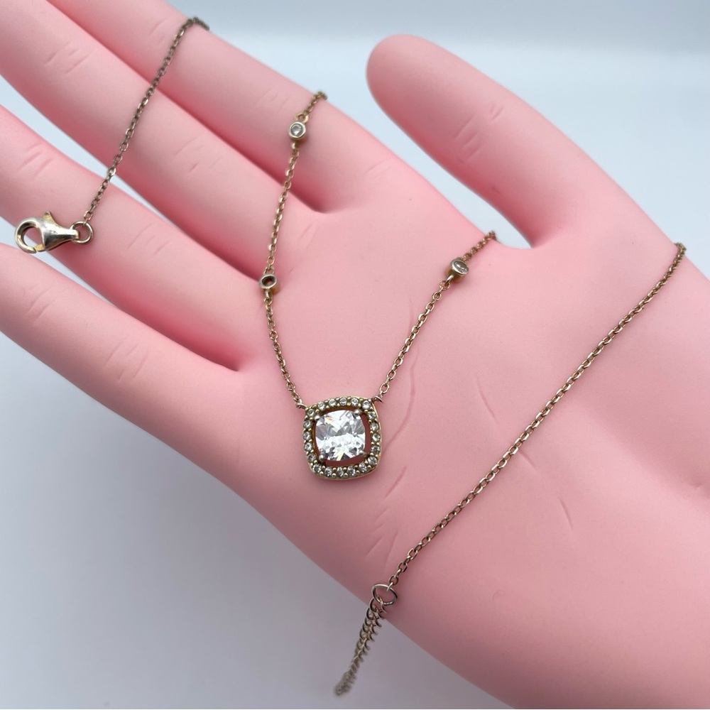925 Sterling Silver Halo Necklace with Cushion Cut CZ Center Stone